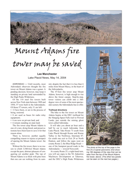 Mount Adams Fire Tower May Be Saved Lee Manchester Lake Placid News, May 14, 2004