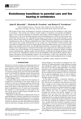 Evolutionary Transitions in Parental Care and Live Bearing in Vertebrates