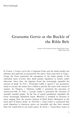 Gruesome Gertie at the Buckle of the Bible Belt