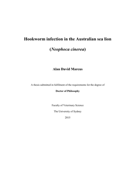 Hookworm Infection in the Australian Sea Lion