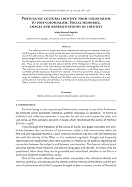 Portuguese Cultural Identity: from Colonialism to Post-Colonialism: Social Memories, Images and Representations of Identity