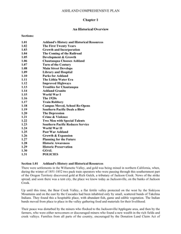 ASHLAND COMPREHENSIVE PLAN Chapter 1 an Historical Overview