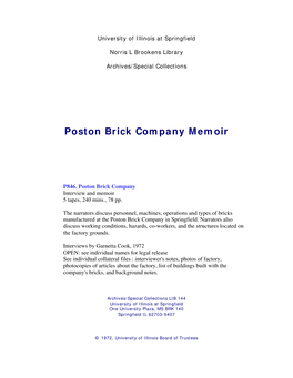 Poston Brick Company Memoir