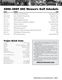 2008-2009 USC Women's Golf Schedule