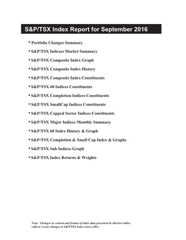 S&P/TSX Index Report for September 2016