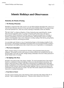 Islamic Holidays ,And Observances
