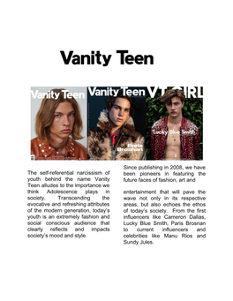 The Self-Referential Narcissism of Youth Behind the Name Vanity Teen