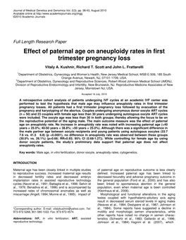 Effect of Paternal Age on Aneuploidy Rates in First Trimester Pregnancy Loss