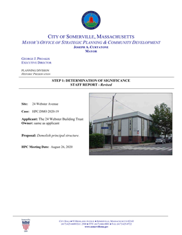 City of Somerville, Massachusetts Mayor’S Office of Strategic Planning & Community Development Joseph A