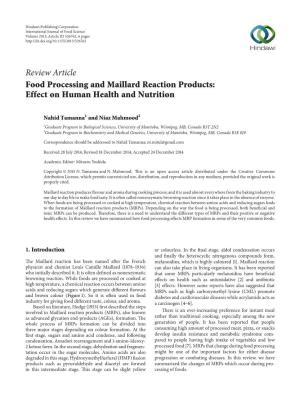 Review Article Food Processing and Maillard Reaction Products: Effect on Human Health and Nutrition