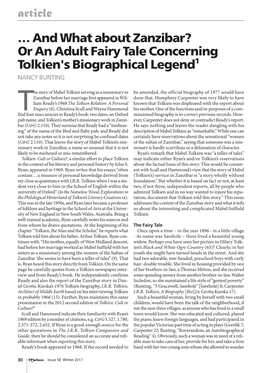 Article … and What About Zanzibar? Or an Adult Fairy Tale Concerning Tolkien's Biographical Legend1 NANCY BUNTING