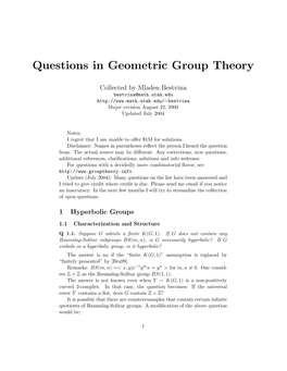 Questions in Geometric Group Theory