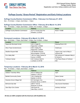 Dupage County “Grace Period” Registration and Early Voting Locations