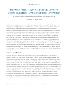Nashville and Davidson County's Experience with Consolidated Government