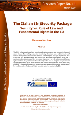 The Italian (In)Security Package Security Vs