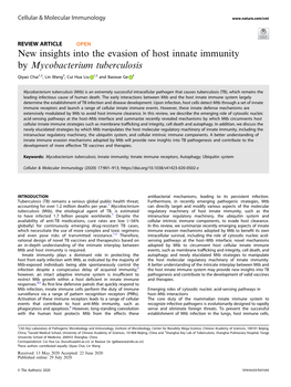 New Insights Into the Evasion of Host Innate Immunity by Mycobacterium Tuberculosis