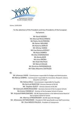 To the Attention of the President and Vice-Presidents of the European Parliament