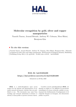 Molecular Recognition by Gold, Silver and Copper Nanoparticles Yannick Tauran, Arnaud Brioude, Anthony W