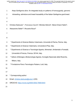 Keep Garfagnina Alive. an Integrated Study on Patterns of Homozygosity, Genomic