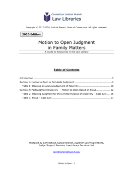 Motion to Open Judgment in Family Matters a Guide to Resources in the Law Library