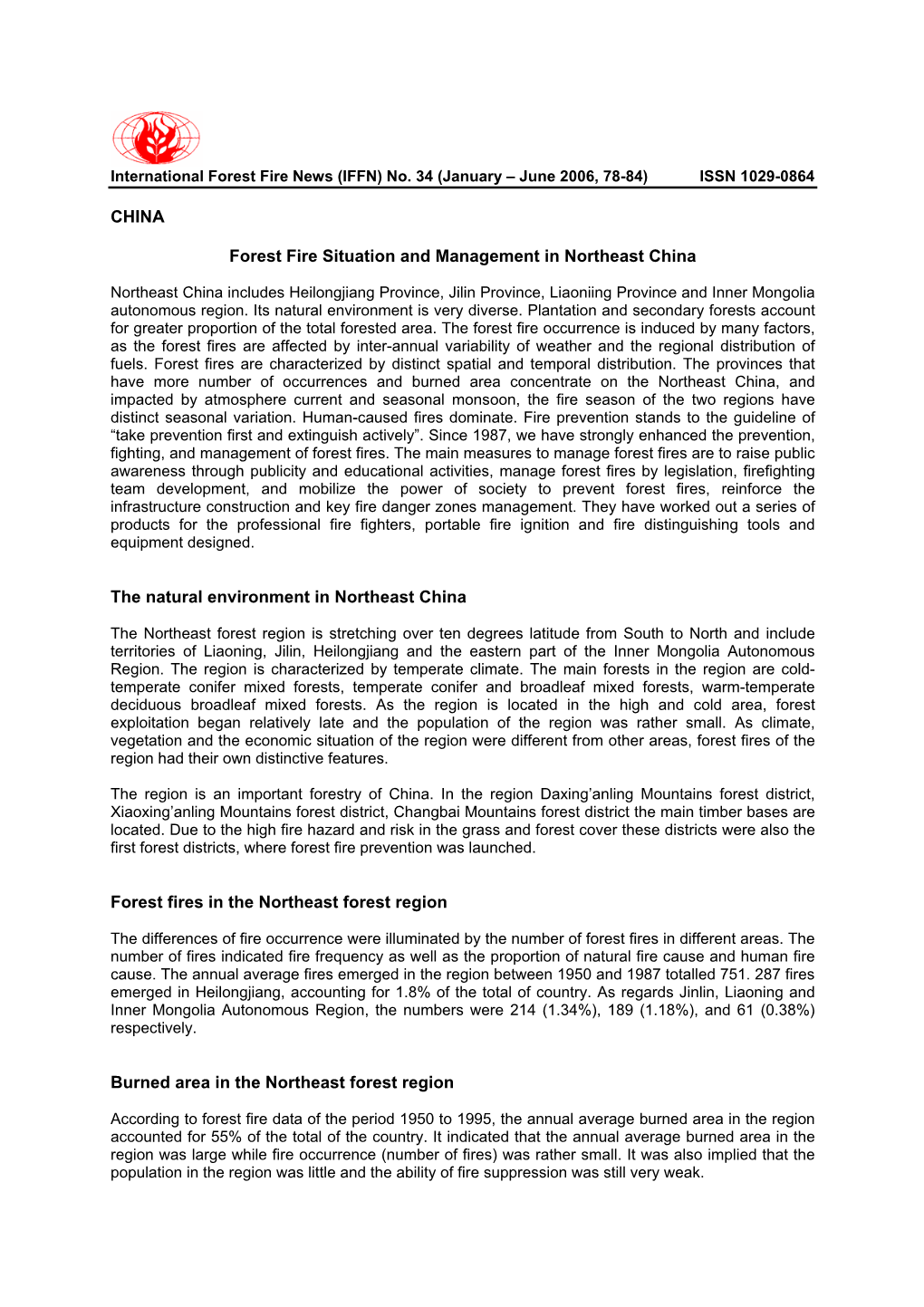 CHINA Forest Fire Situation and Management in Northeast China