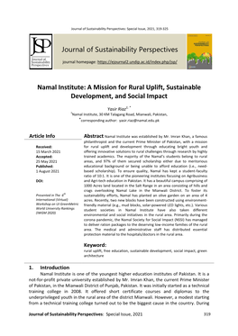 Journal of Sustainability Perspectives Namal Institute