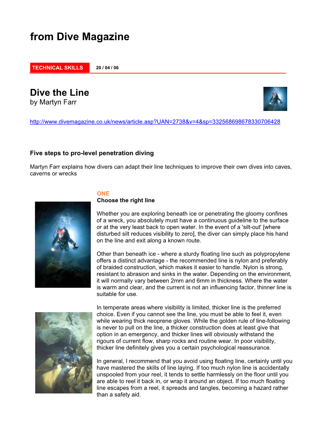 Dive Magazine Line Laying by Martyn Farr