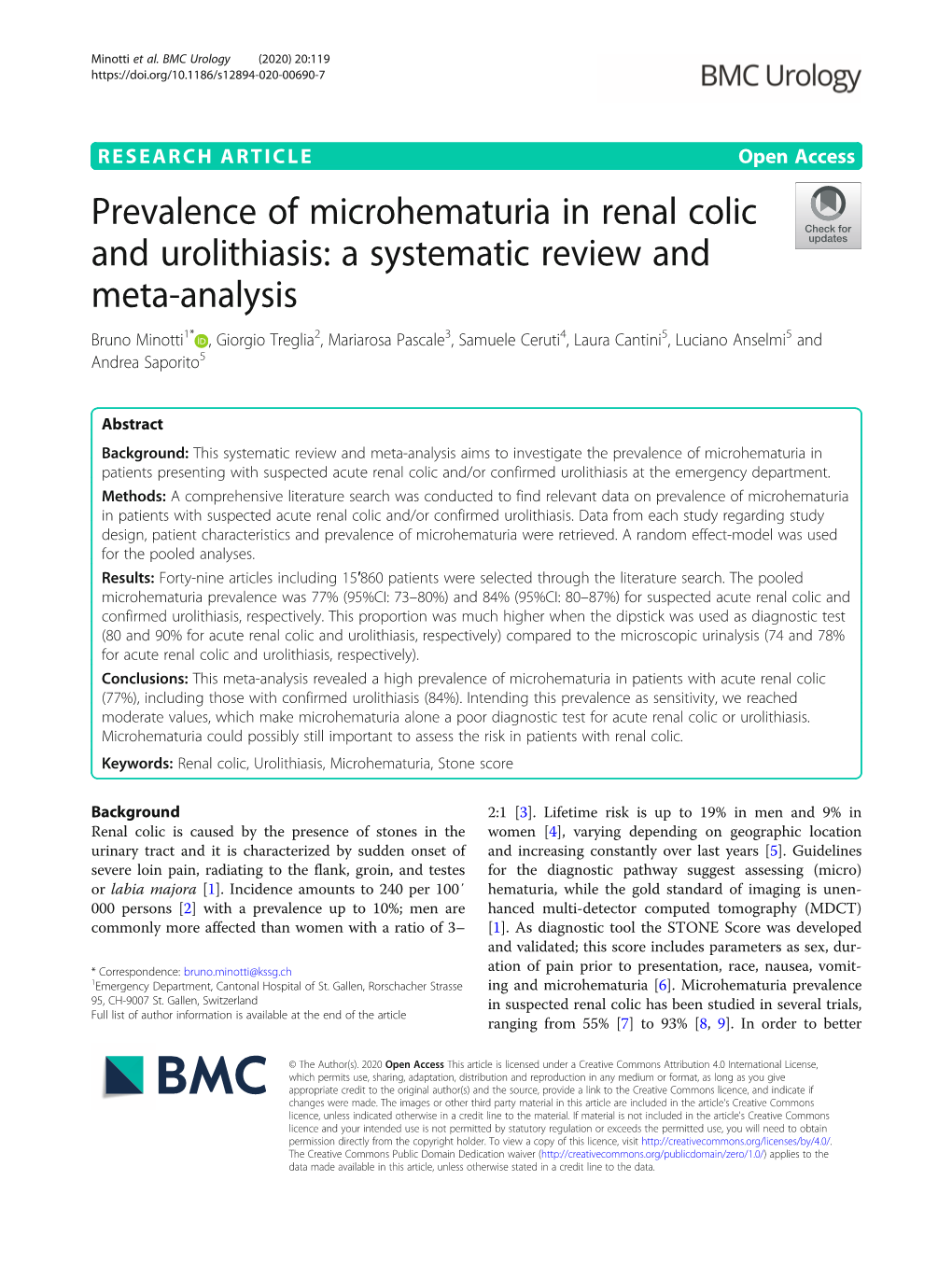 Prevalence of Microhematuria in Renal Colic and Urolithiasis: a Systematic Review and Meta-Analysis