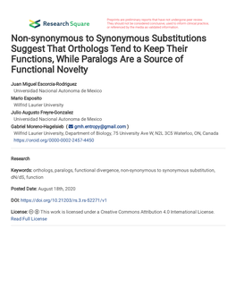 Non-Synonymous to Synonymous Substitutions Suggest That Orthologs Tend to Keep Their Functions, While Paralogs Are a Source of Functional Novelty