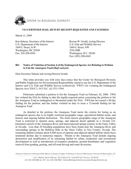 Notice of Intent to Sue Over Violations of the Endangered Species Act 2 March 11, 2009