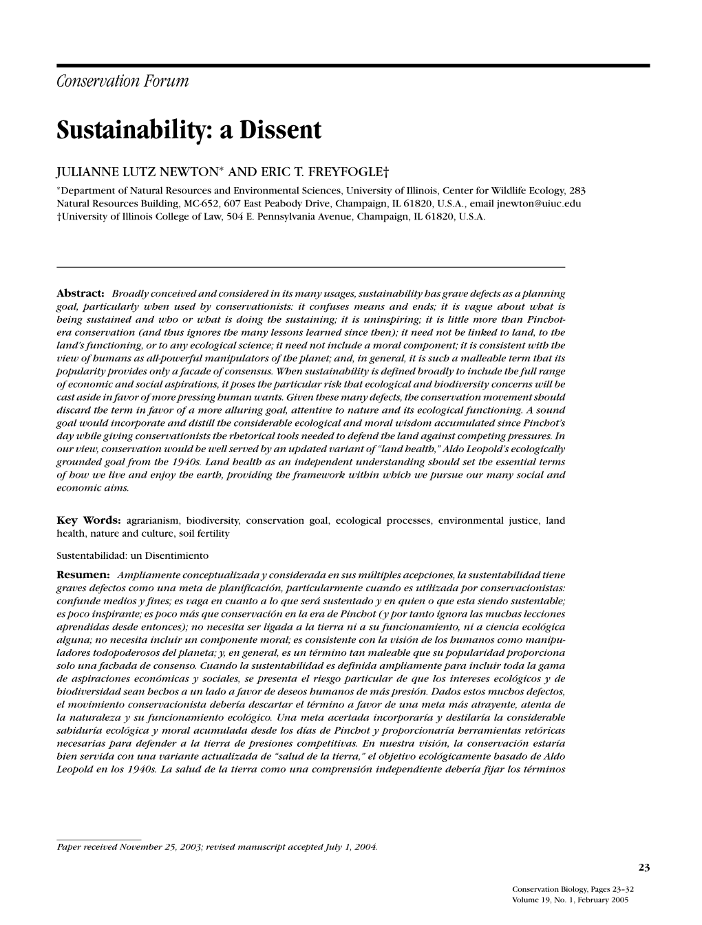 Sustainability: a Dissent