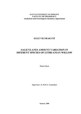 Salicylates Amount Variation in Diferent Species of Lithuanian Willow