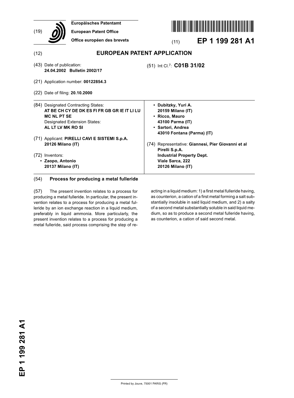 Process for Producing a Metal Fulleride