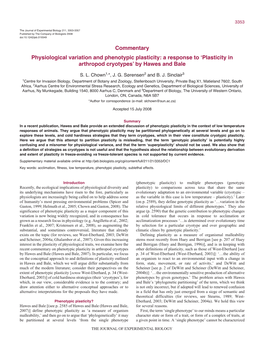 Commentary Physiological Variation and Phenotypic Plasticity: a Response to ʻplasticity in Arthropod Cryotypesʼ by Hawes and Bale