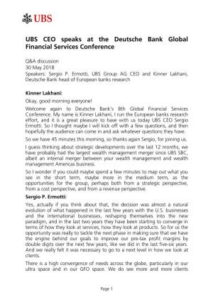 UBS CEO Speaks at the Deutsche Bank Global Financial Services Conference