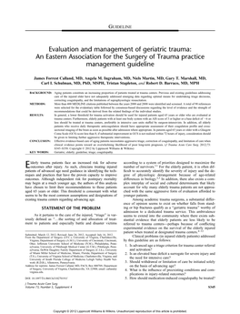 Evaluation and Management of Geriatric Trauma: an Eastern Association for the Surgery of Trauma Practice Management Guideline