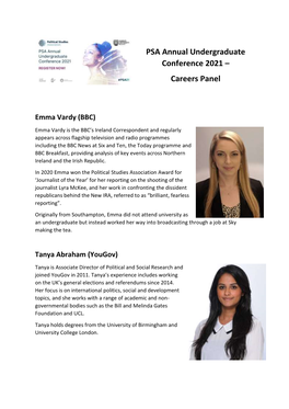 PSA Annual Undergraduate Conference 2021 – Careers Panel