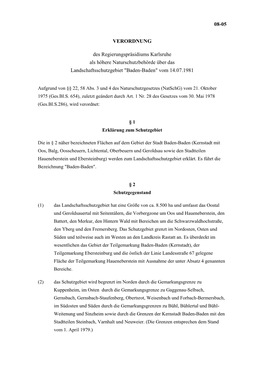 08-05 VERORDNUNG Des Regierungspräsidiums Karlsruhe Als Höhere Naturschutzbehörde Über Das Landschaftsschutzgebiet