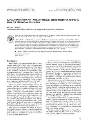 Patelliconus Horný, 1961 and Mytoconula Gen. N. (Mollusca,Tergomya) from the Ordovician of Perunica