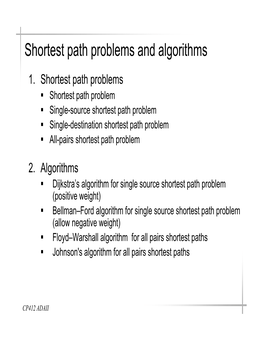 Shortest Path Problems and Algorithms