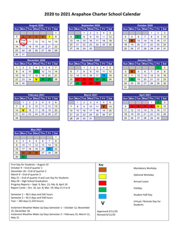 2020 to 2021 Arapahoe Charter School Calendar