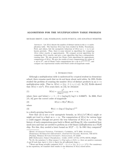 Algorithms for the Multiplication Table Problem