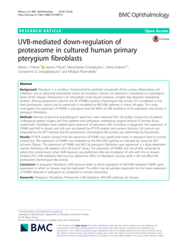 UVB-Mediated Down-Regulation of Proteasome in Cultured Human Primary Pterygium Fibroblasts Alexios J