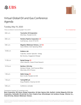 Virtual Global Oil and Gas Conference Agenda