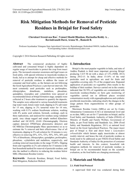 Risk Mitigation Methods for Removal of Pesticide Residues in Brinjal for Food Safety