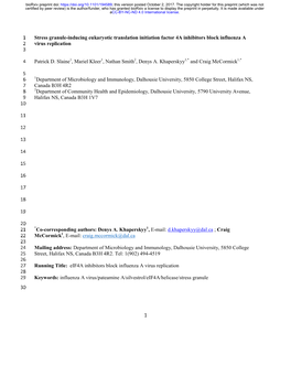 Stress Granule-Inducing Eukaryotic Translation Initiation Factor 4A Inhibitors Block Influenza a 2 Virus Replication 3