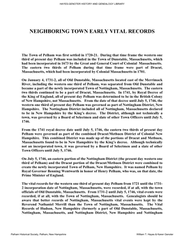 Neighboring Town Early Vital Records