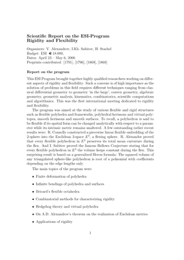 Scientific Report on the ESI-Program Rigidity and Flexibility