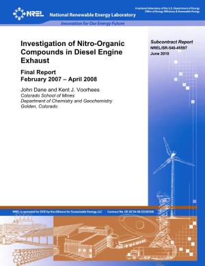 Investigation of Nitro-Organic Compounds in Diesel Engine Exhaust: DE-AC36-08-GO28308 Final Report, February 2007–April 2008 5B