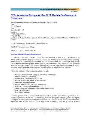 Anime and Manga for the 2017 Florida Conference of Historians